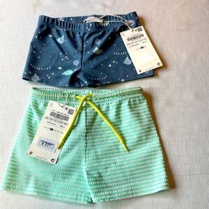 Kids' Swim Shorts Set - Blue and Green two pair Zara NWT age 3 -4